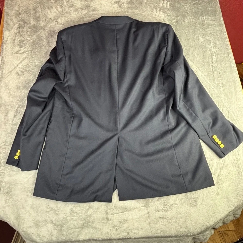 Lauren Ralph Lauren Blazer Mens 50L Navy Blue Gold Crest Button Sport Coat wool
